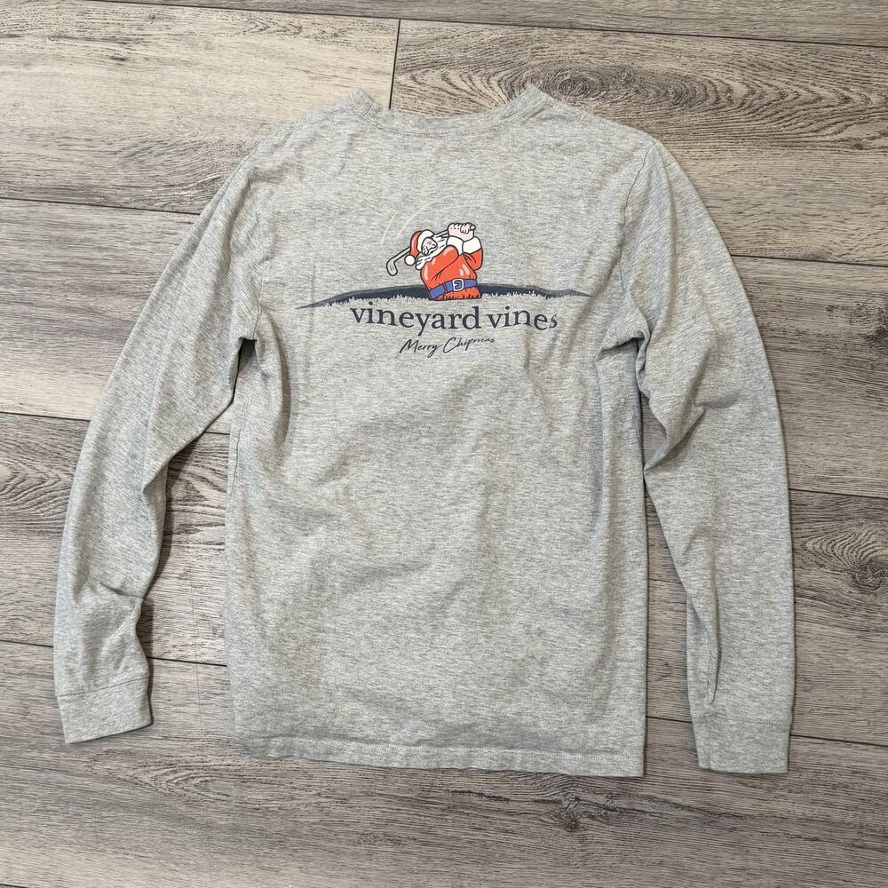 Vineyard Vines Shirt Mens XS Gray Santa Golf Merry Chipmas Long Sleeve Christmas